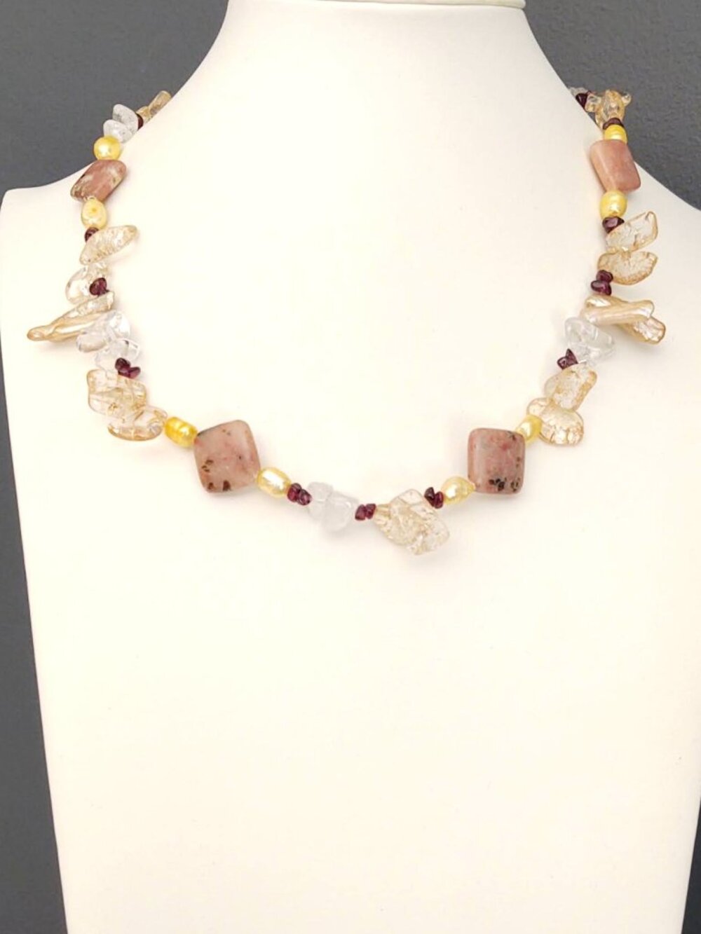 Stone, glass and shell necklace